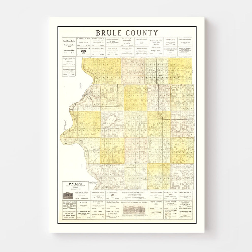 Vintage Map of Brule County, South Dakota 1930
