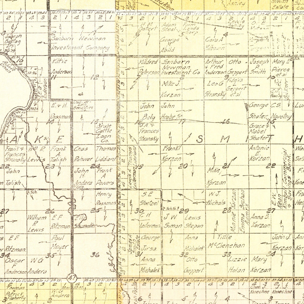 Vintage Map of Brule County, South Dakota 1930