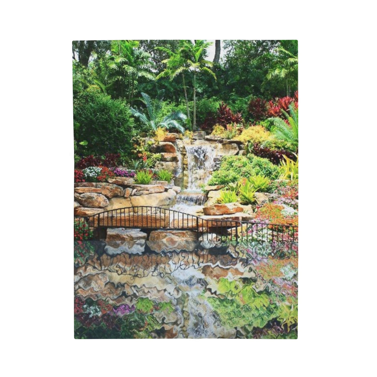 Tropical Waterfall with Reflection Velveteen Plush Blanket