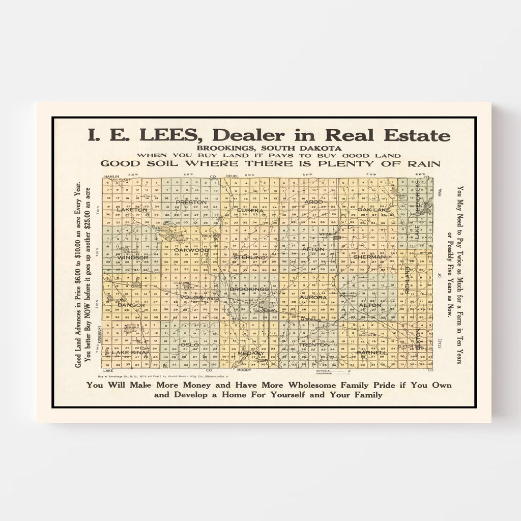 Vintage Map of Brookings County, South Dakota 1917