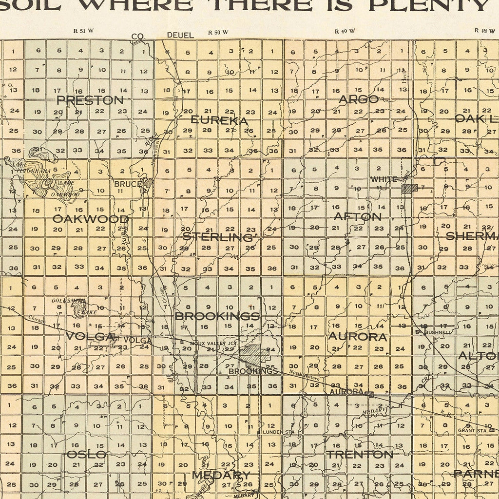Vintage Map of Brookings County, South Dakota 1917