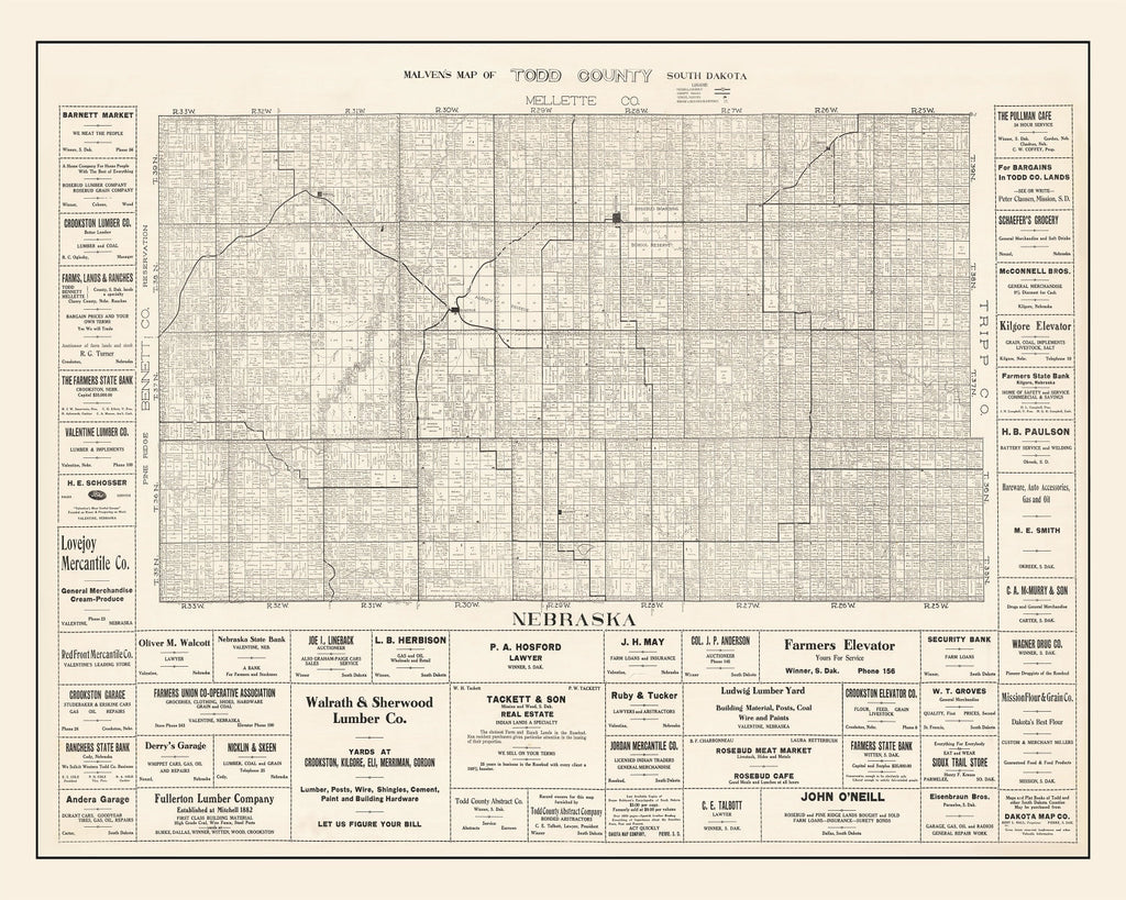 Vintage Map of Todd County, South Dakota 1925