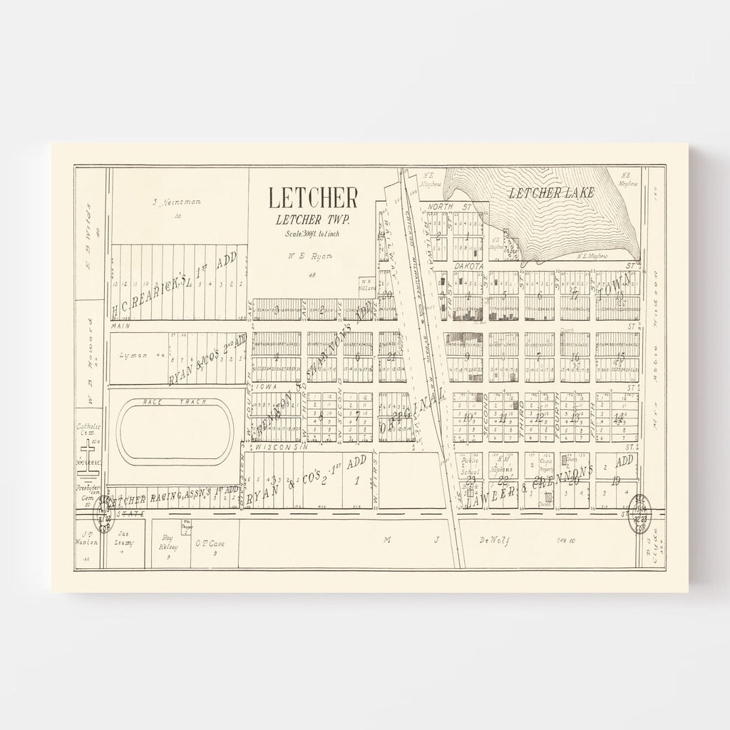 Vintage Map of Letcher, South Dakota 1884