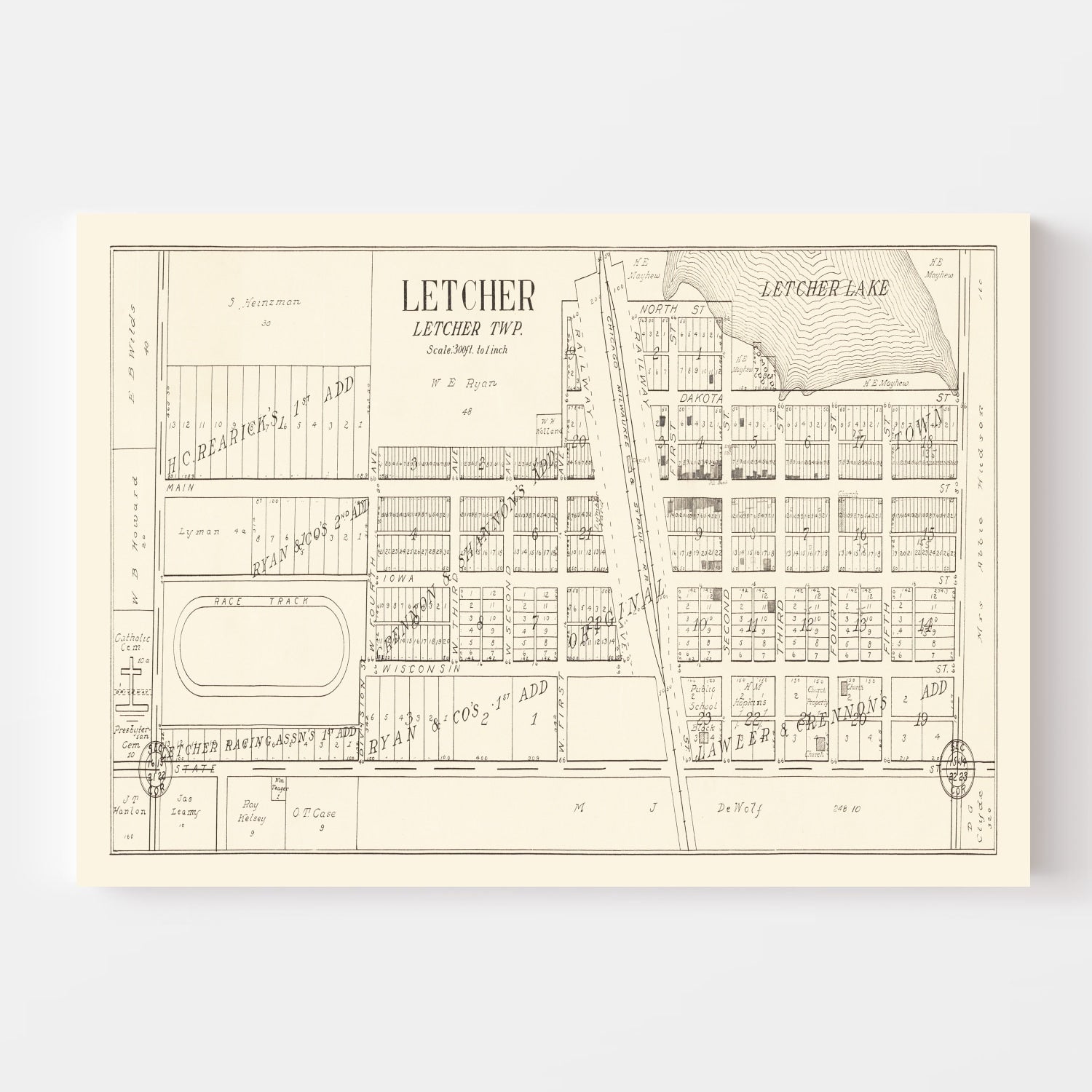 Vintage Map of Letcher, South Dakota 1884