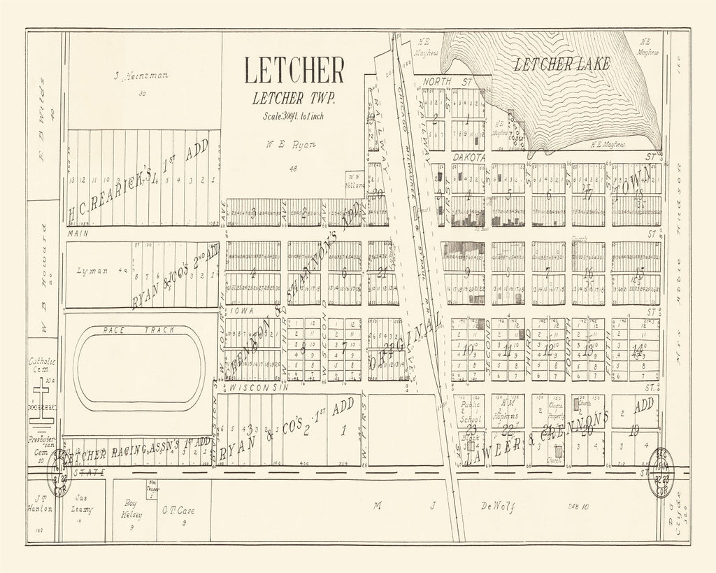 Vintage Map of Letcher, South Dakota 1884