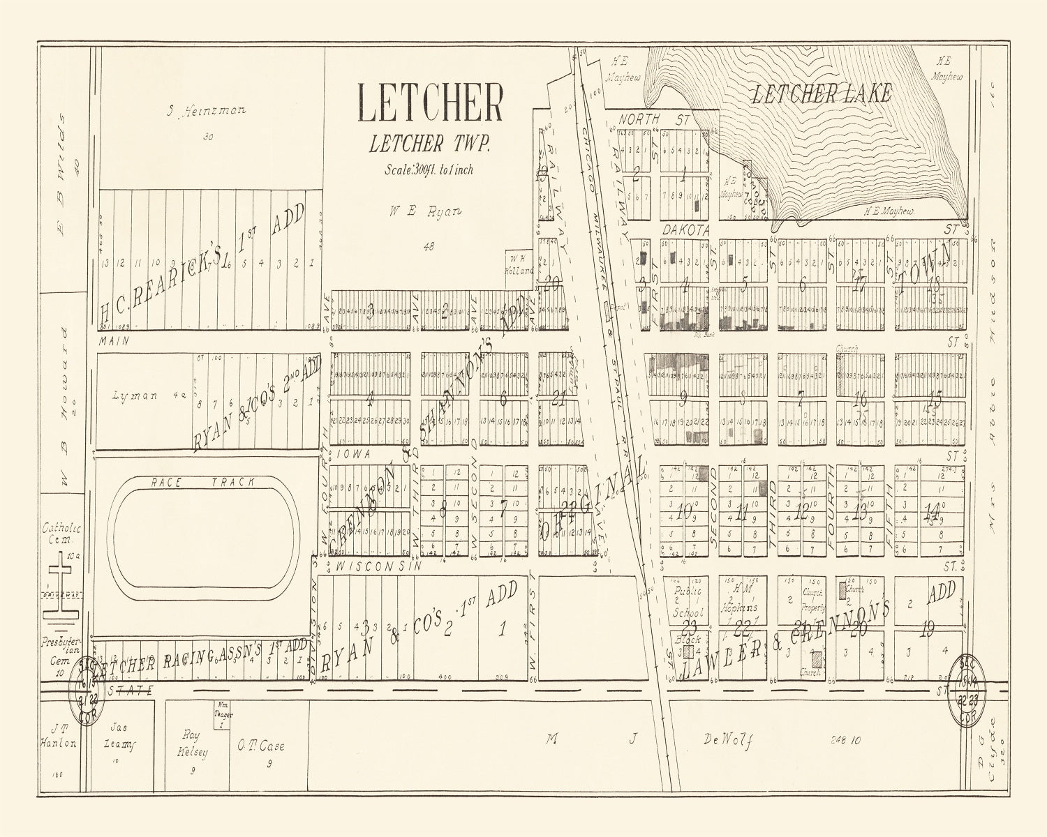 Vintage Map of Letcher, South Dakota 1884