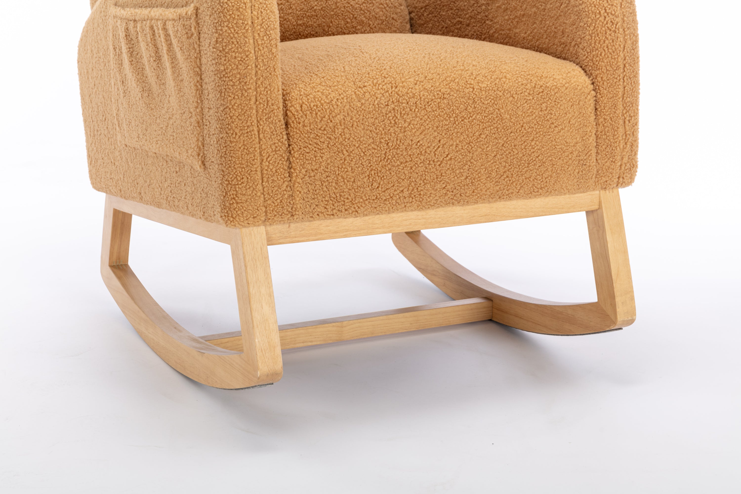 049-Teddy Fabric Rocking Chair With Packet Wood Legs,Khaki