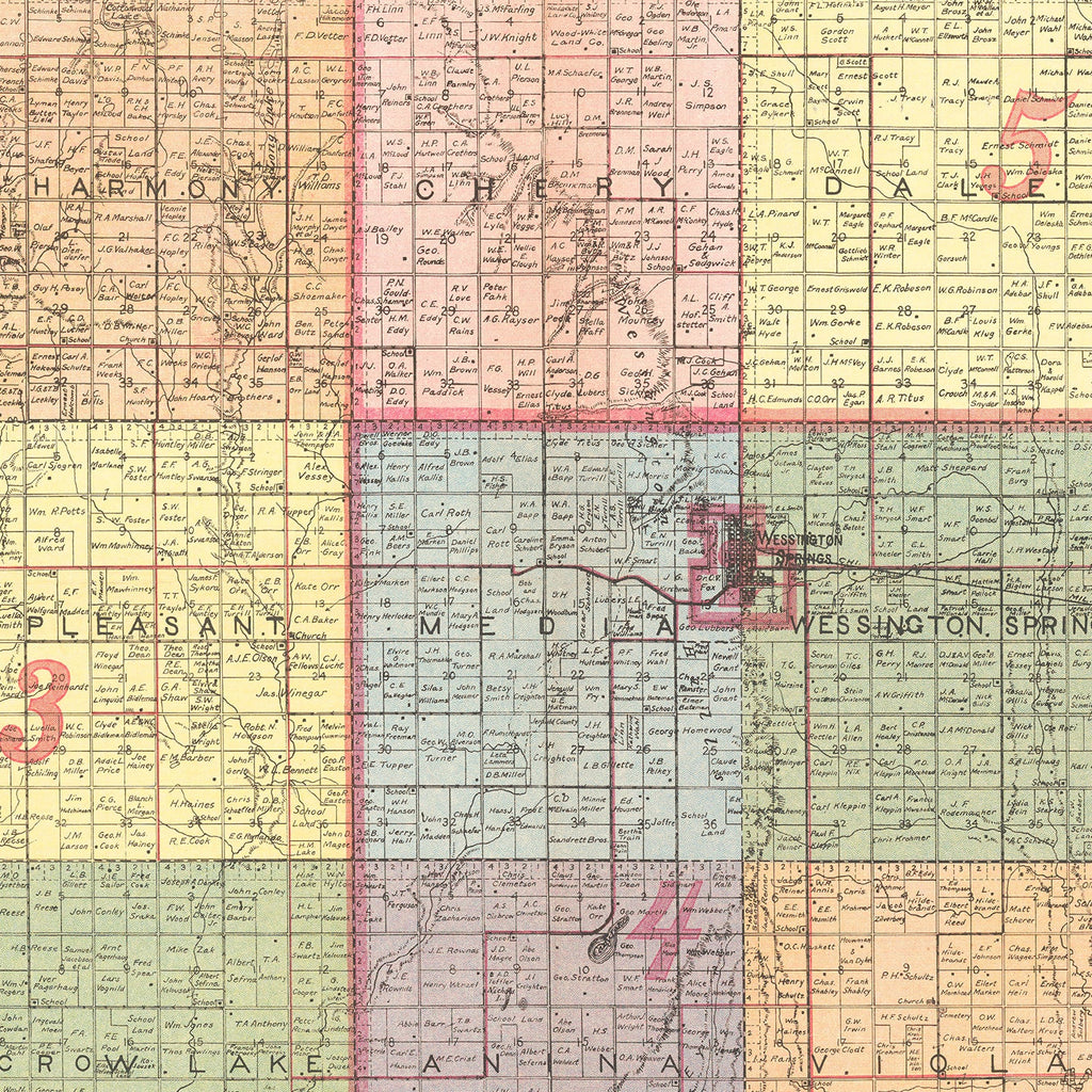 Vintage Map of Jerauld County, South Dakota 1919