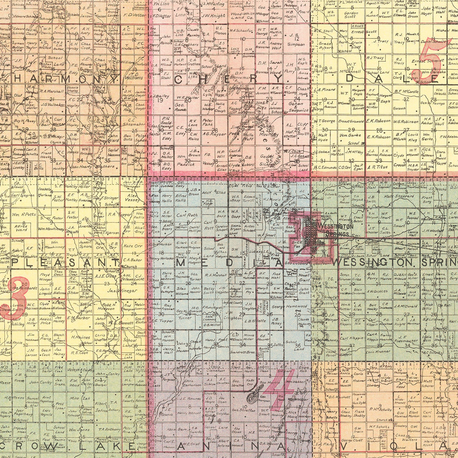 Vintage Map of Jerauld County, South Dakota 1919