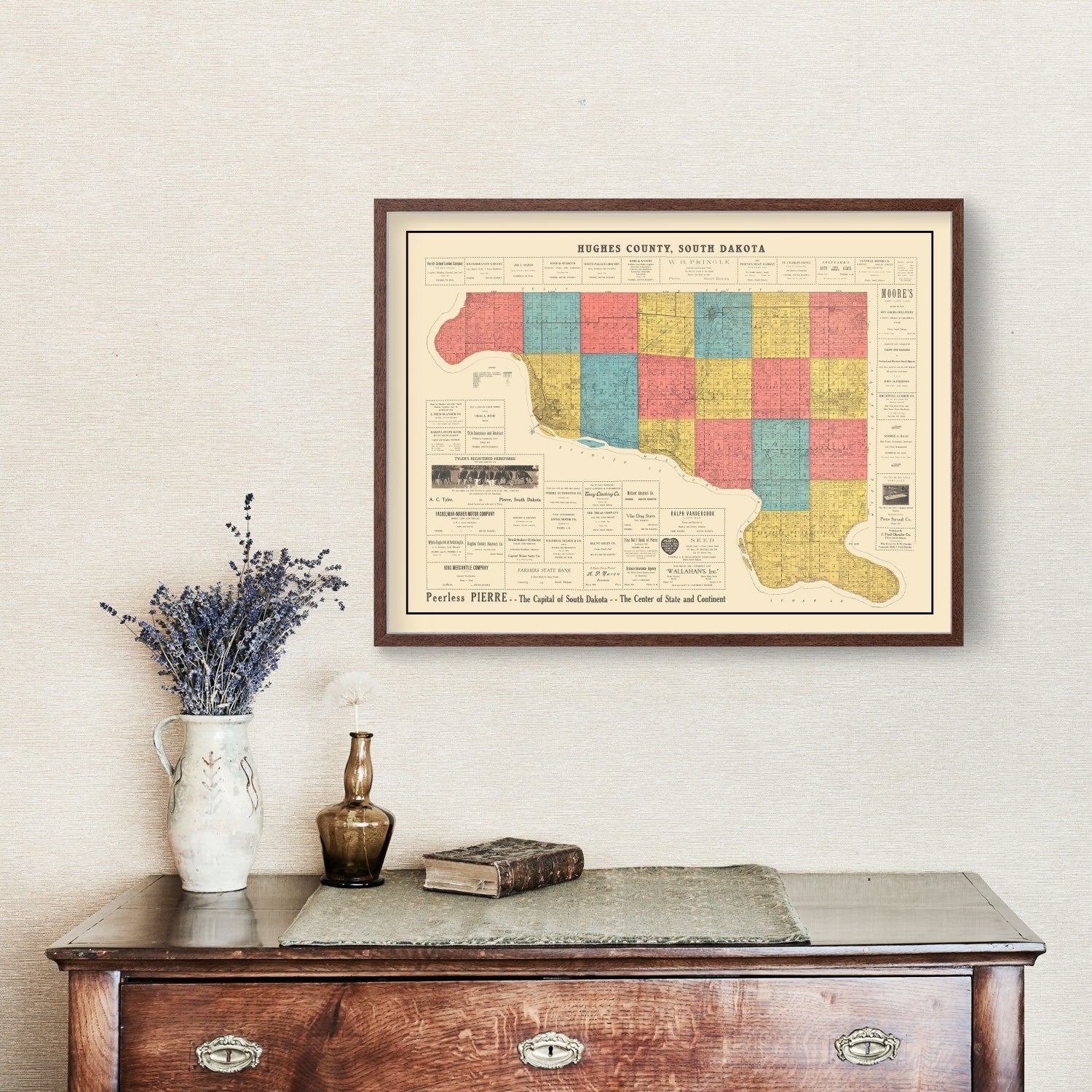 Vintage Map of Hughes County, South Dakota 1929