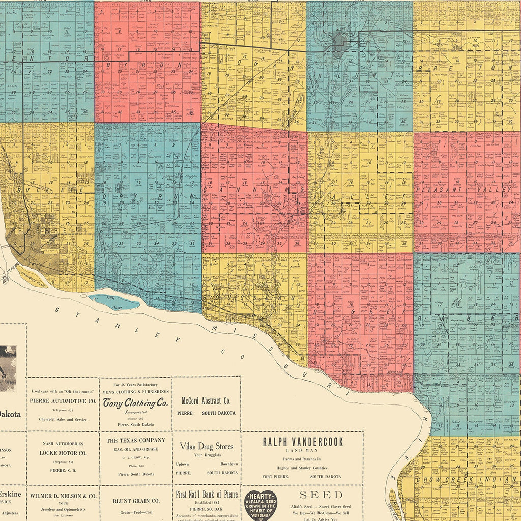 Vintage Map of Hughes County, South Dakota 1929