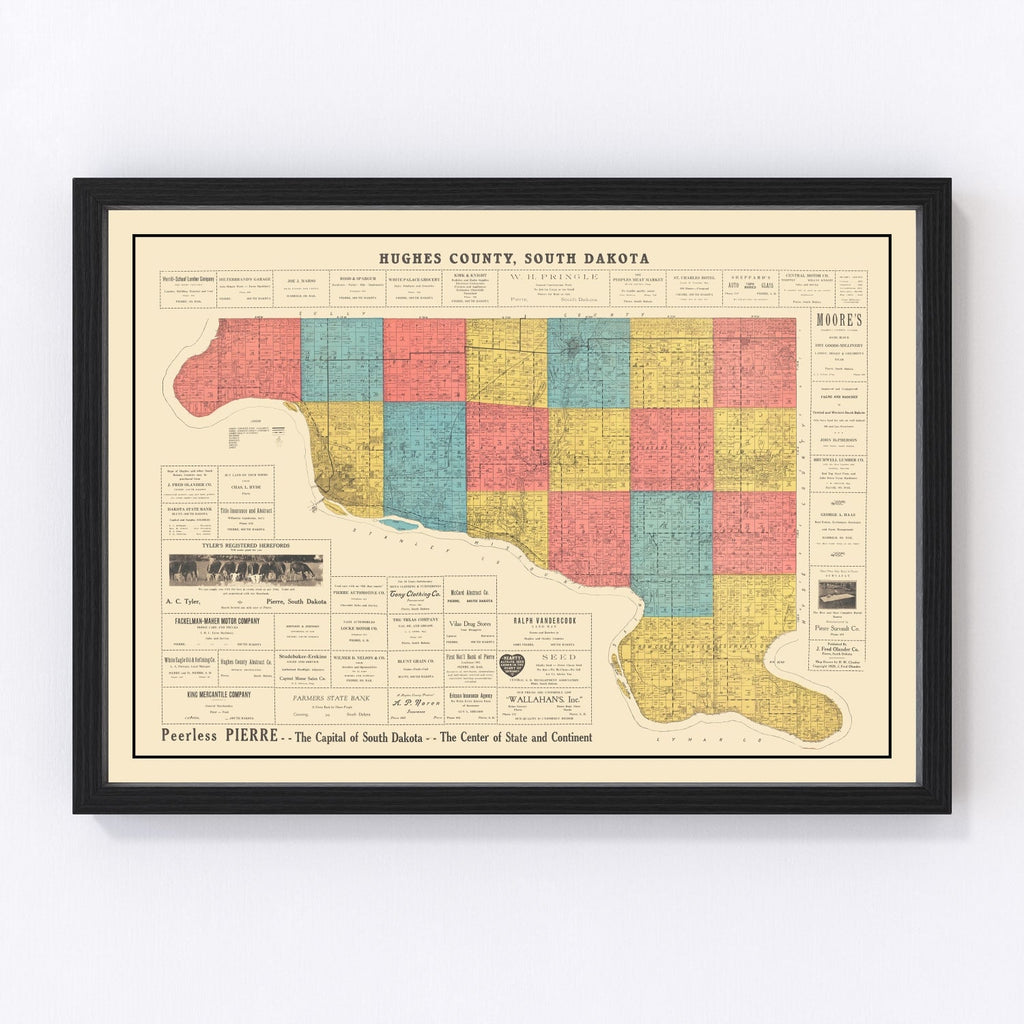Vintage Map of Hughes County, South Dakota 1929