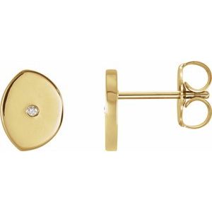 14K Yellow Gold .0025 CT Natural Diamond Gibbous Moon Phase Earring