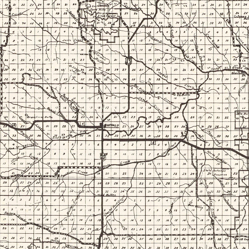 Vintage Map of Harding County, South Dakota 1952
