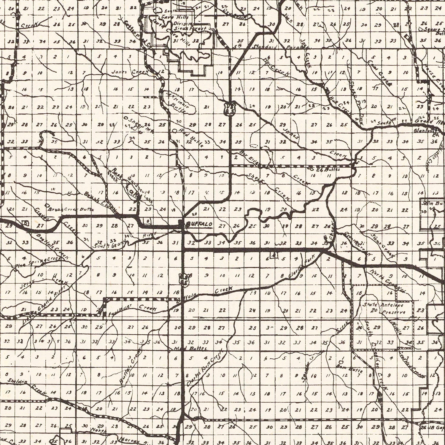 Vintage Map of Harding County, South Dakota 1952
