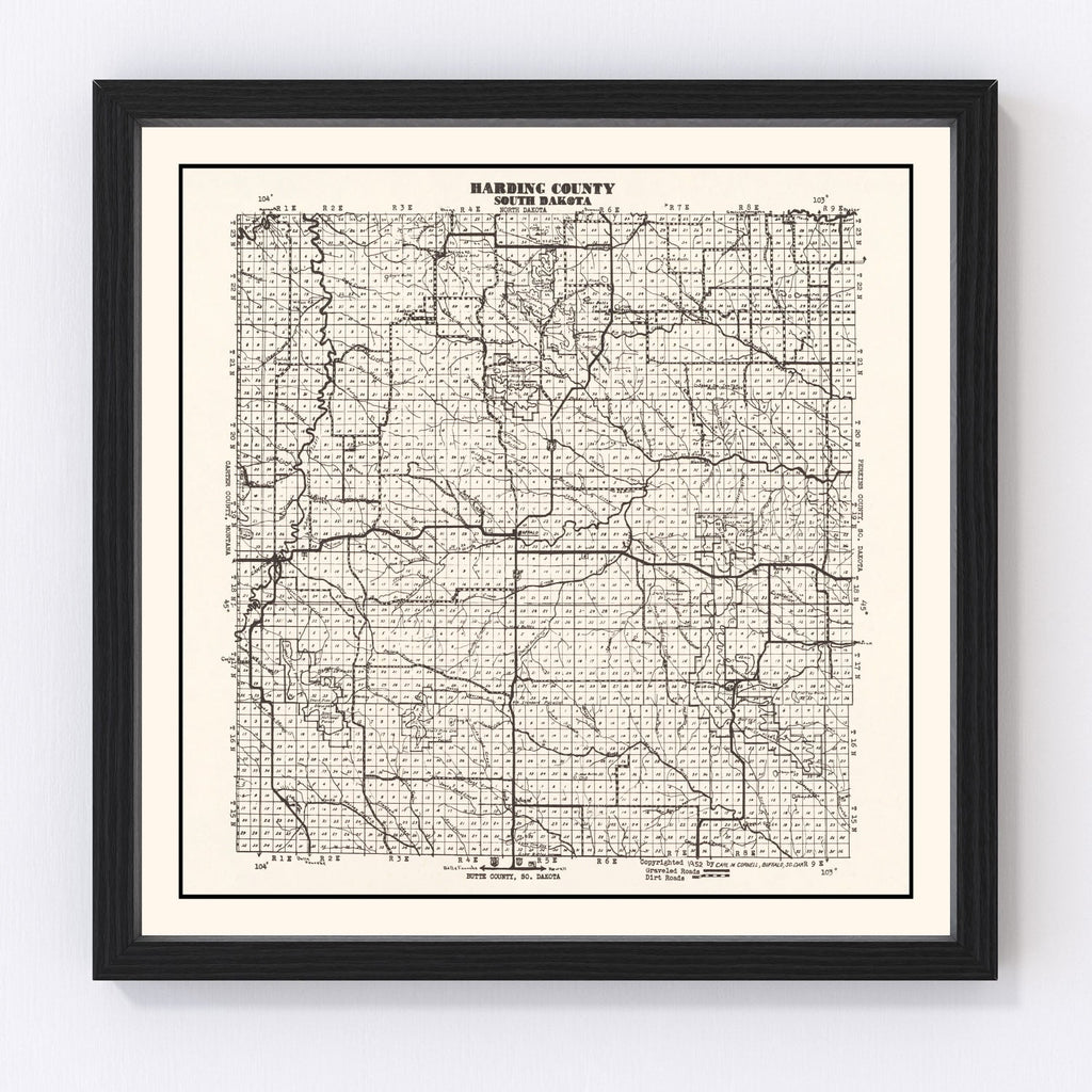 Vintage Map of Harding County, South Dakota 1952