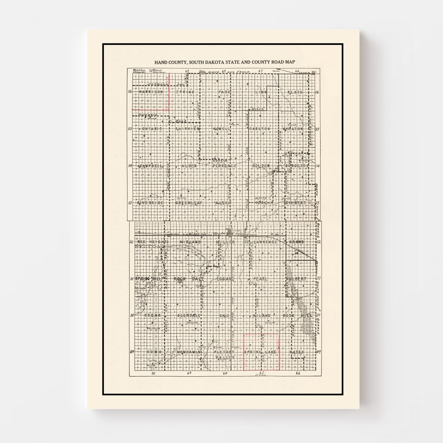 Vintage Map of Hand County, South Dakota 1900