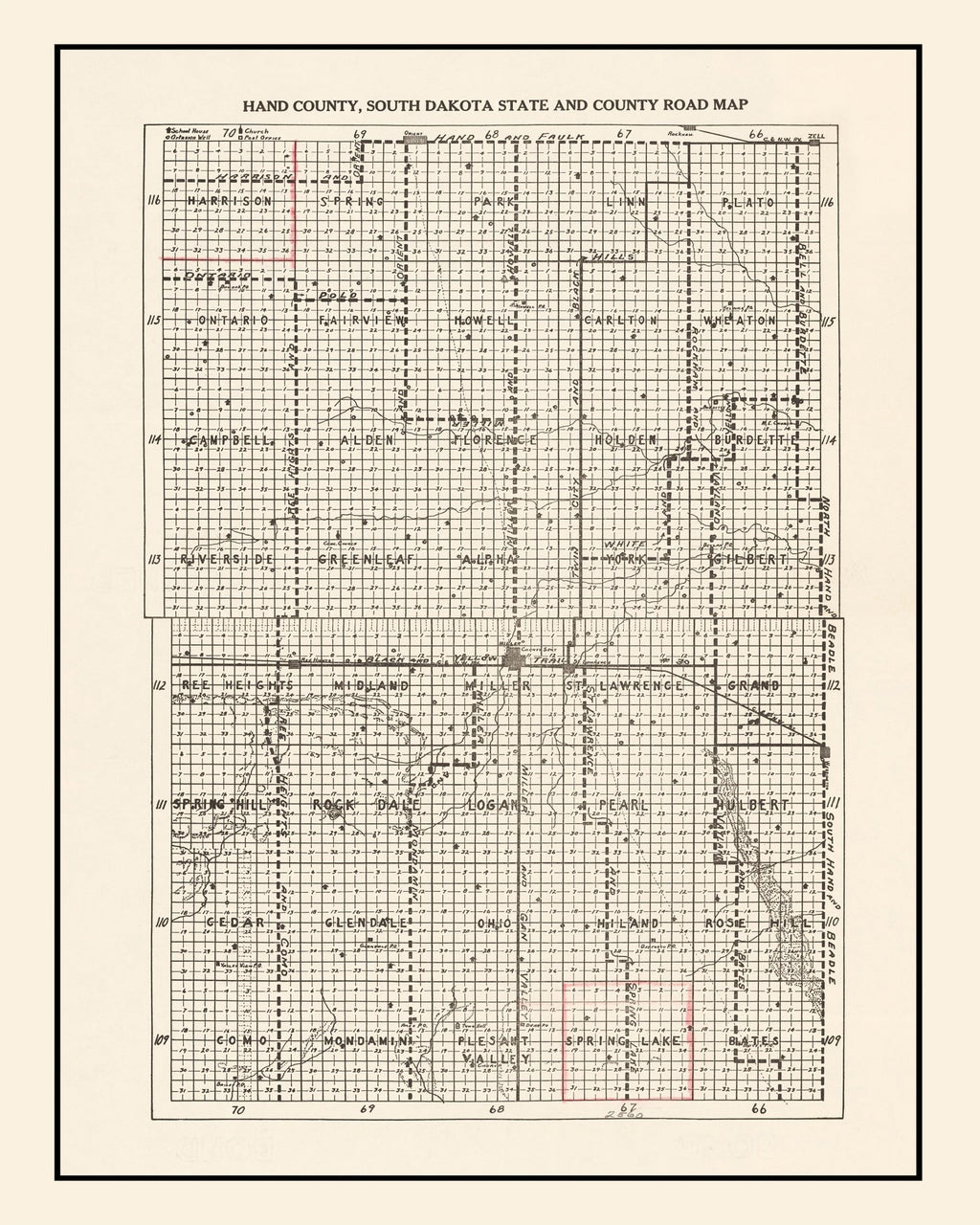 Vintage Map of Hand County, South Dakota 1900