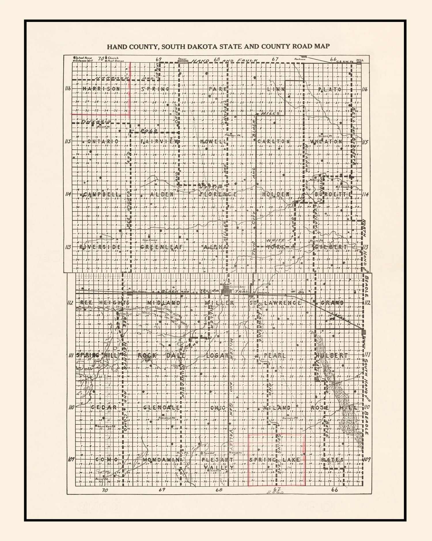 Vintage Map of Hand County, South Dakota 1900
