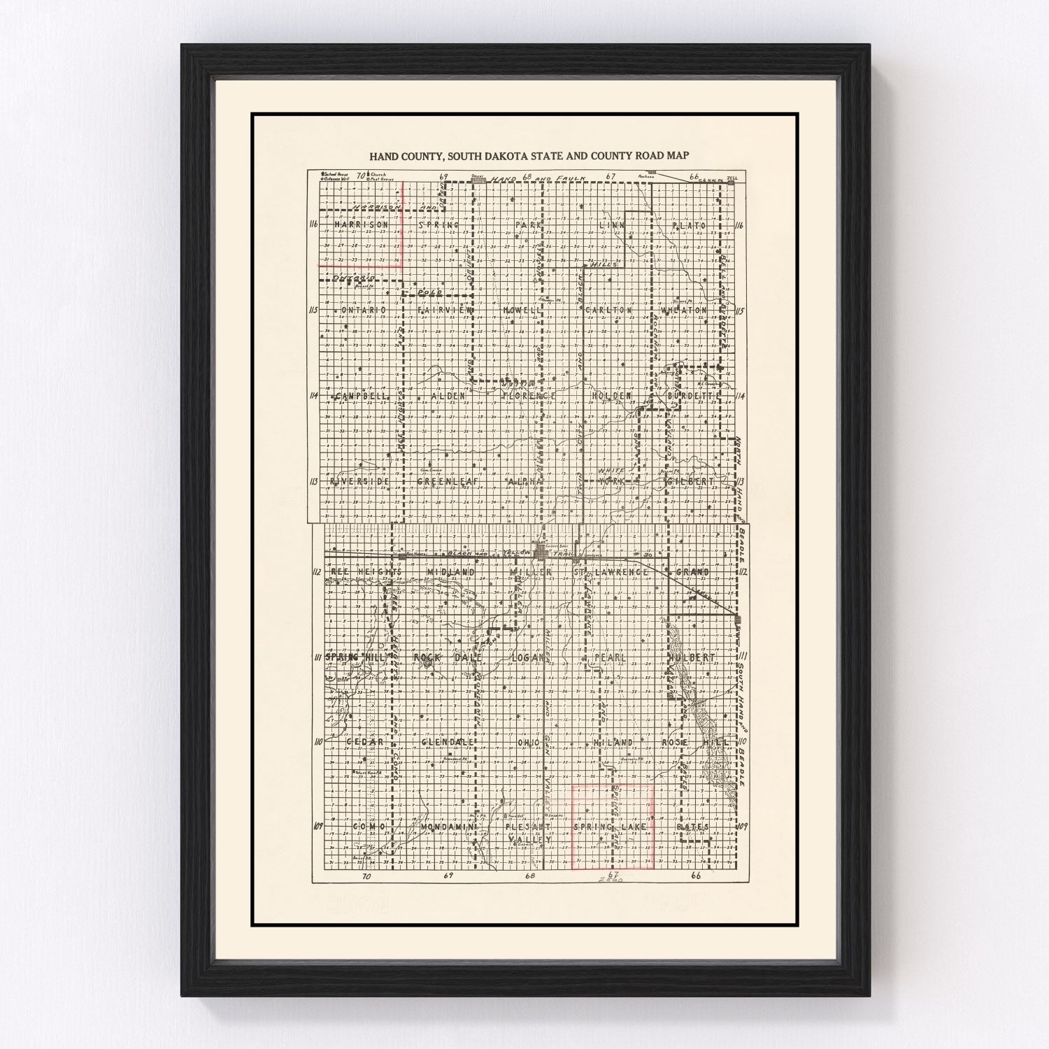 Vintage Map of Hand County, South Dakota 1900