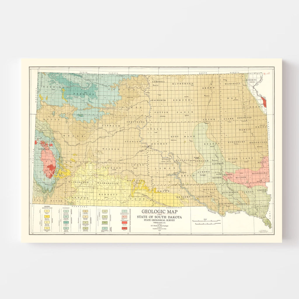 Vintage Map of South Dakota 1932