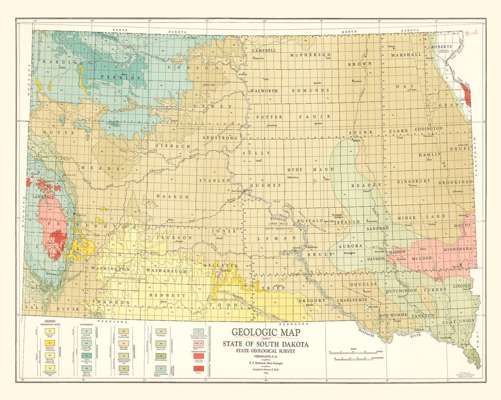 Vintage Map of South Dakota 1932