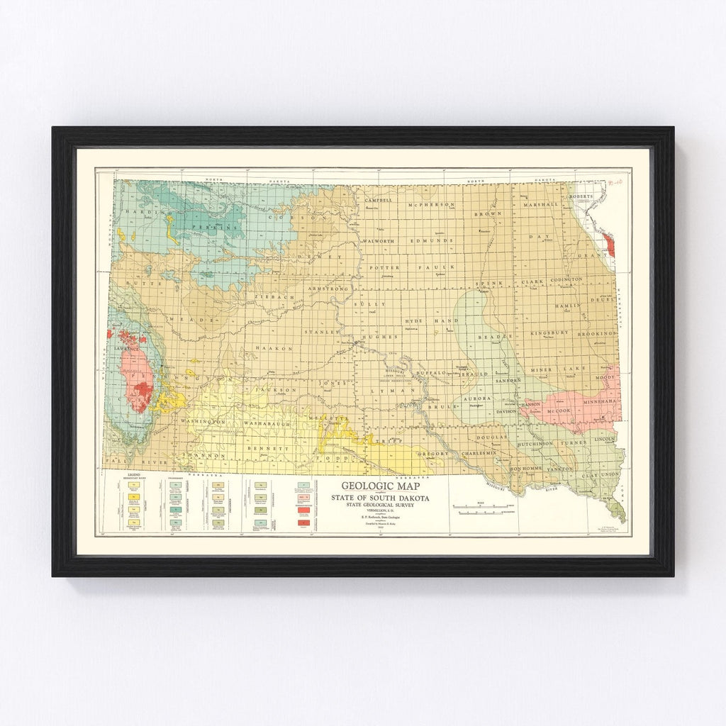 Vintage Map of South Dakota 1932