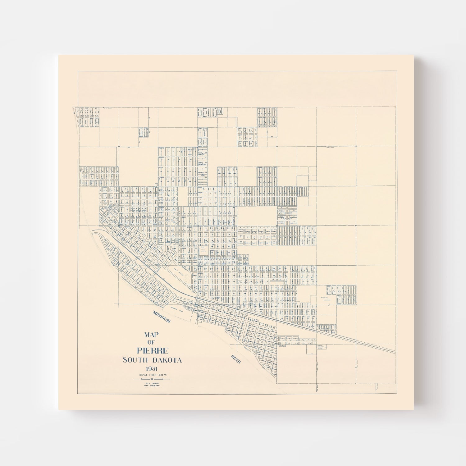 Vintage Map of Pierre, South Dakota 1931