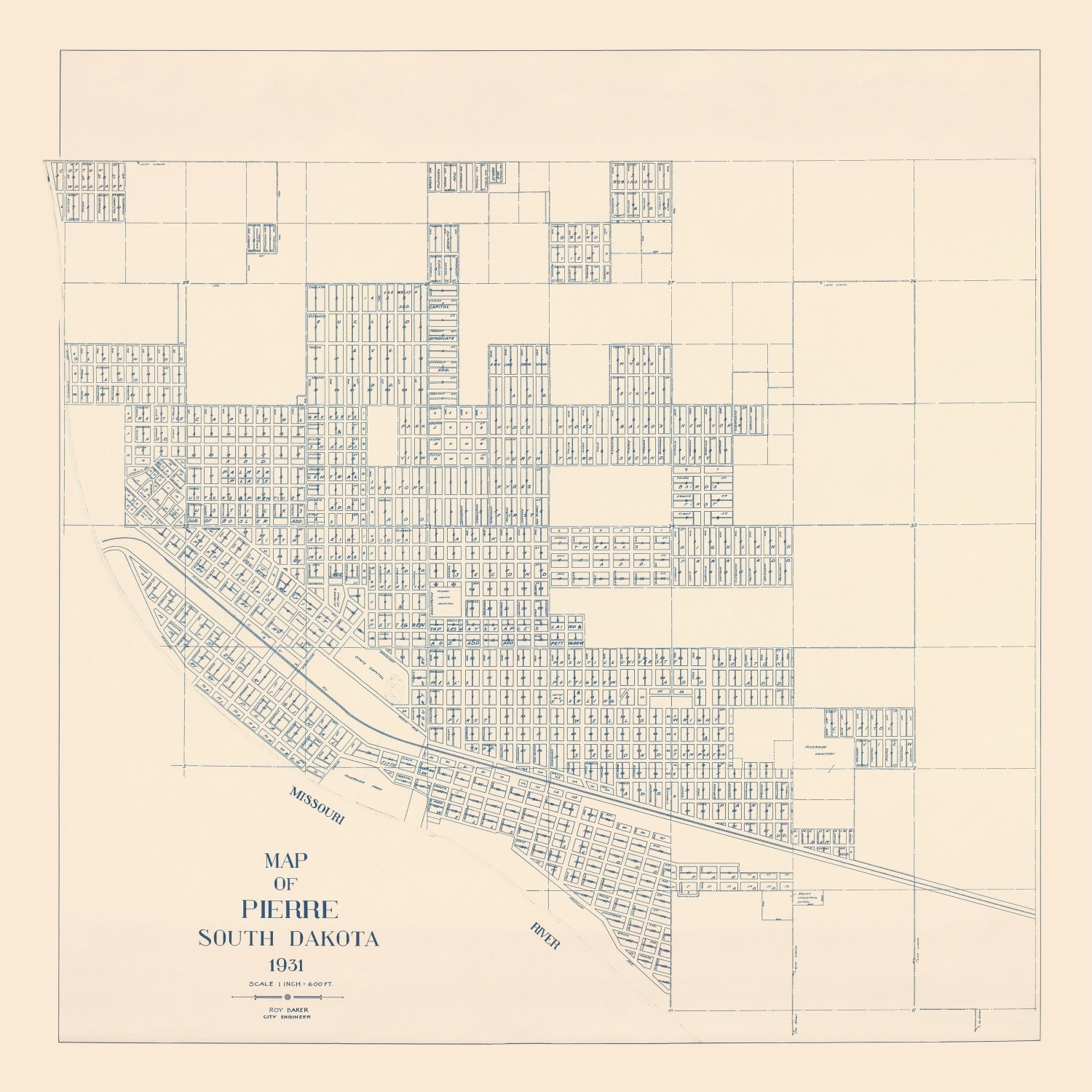 Vintage Map of Pierre, South Dakota 1931