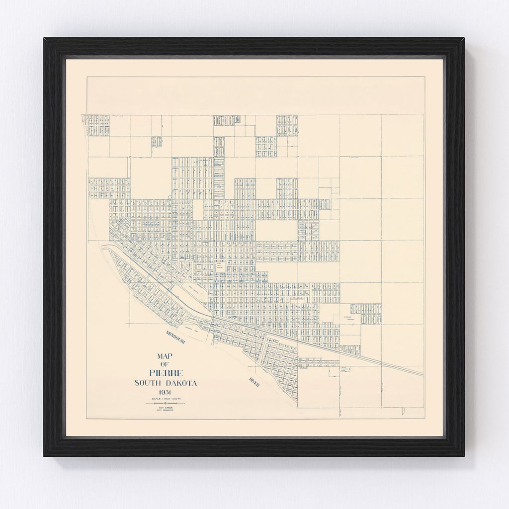 Vintage Map of Pierre, South Dakota 1931