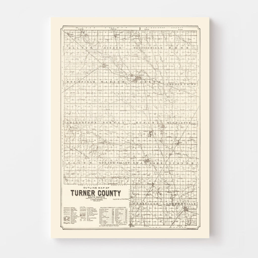 Vintage Map of Turner County, South Dakota 1901