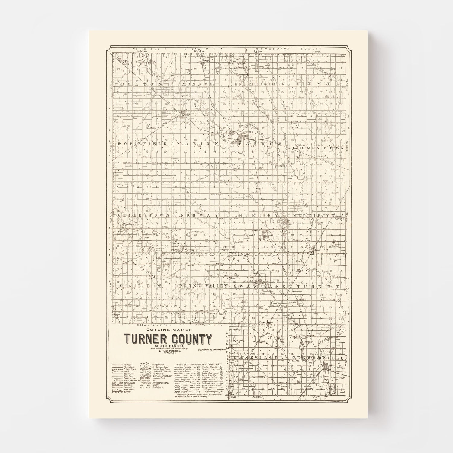 Vintage Map of Turner County, South Dakota 1901