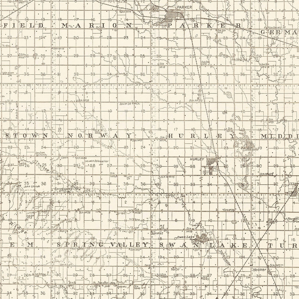 Vintage Map of Turner County, South Dakota 1901