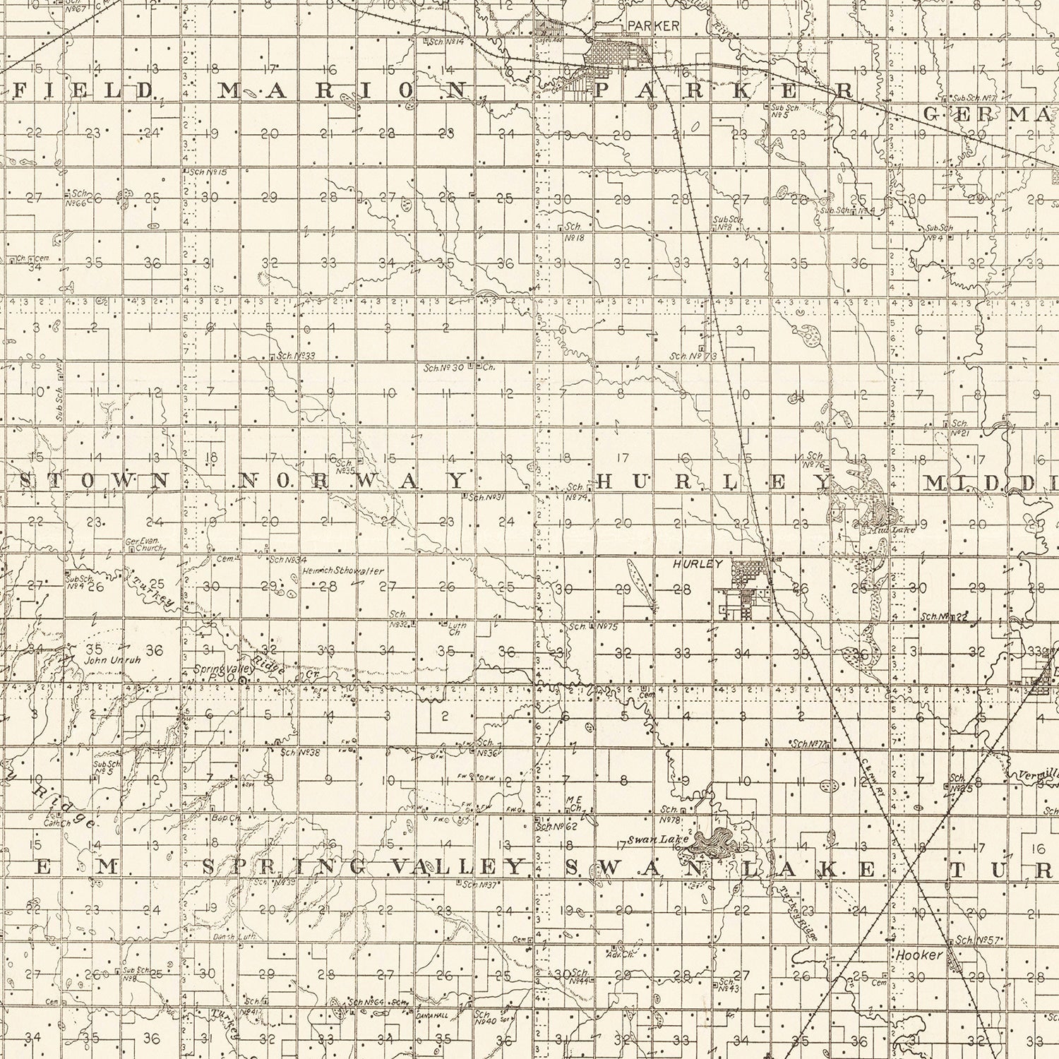 Vintage Map of Turner County, South Dakota 1901