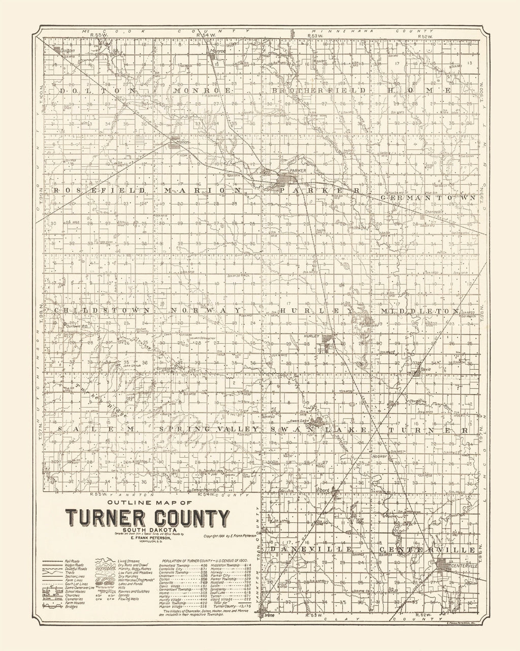 Vintage Map of Turner County, South Dakota 1901