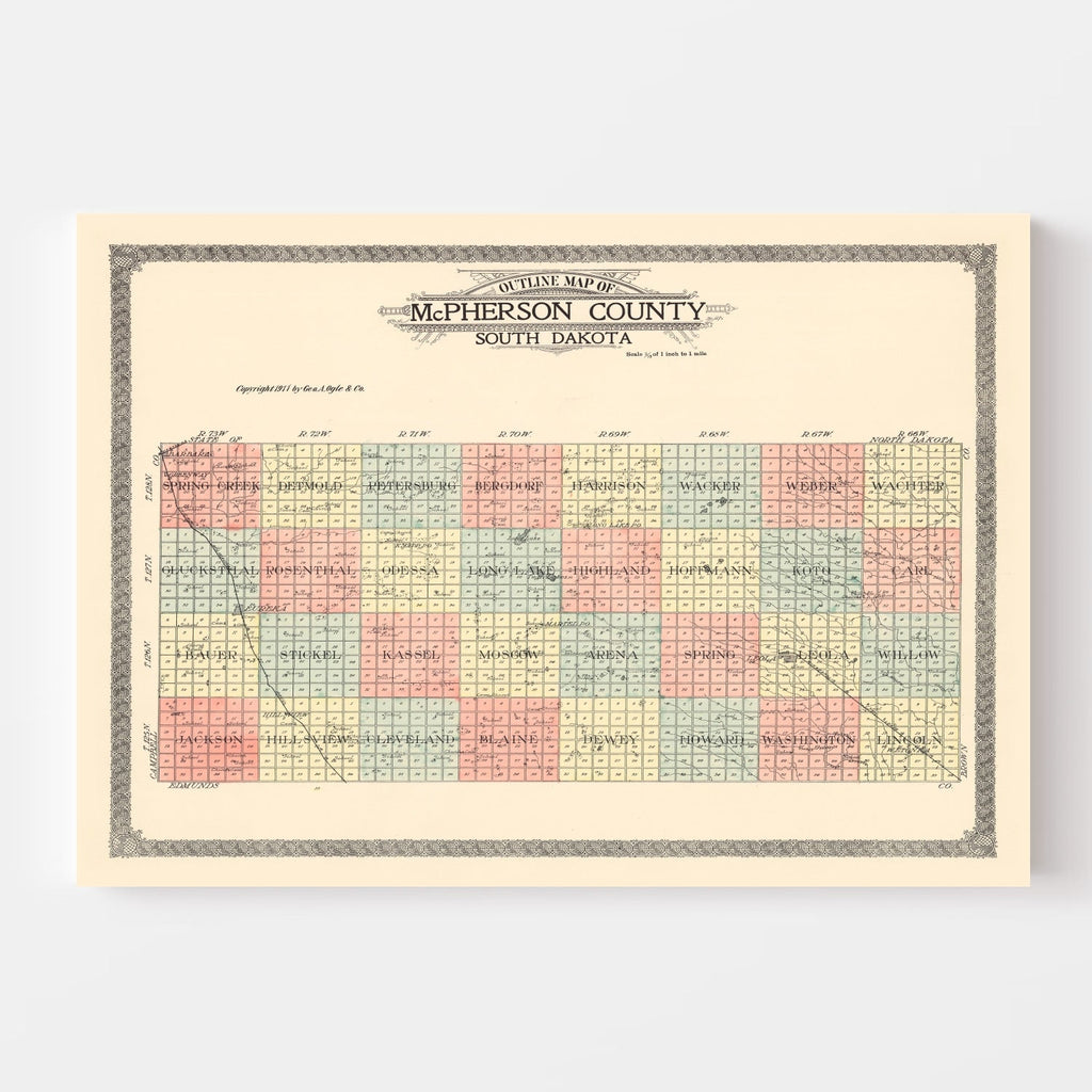 Vintage Map of McPherson County, South Dakota 1911
