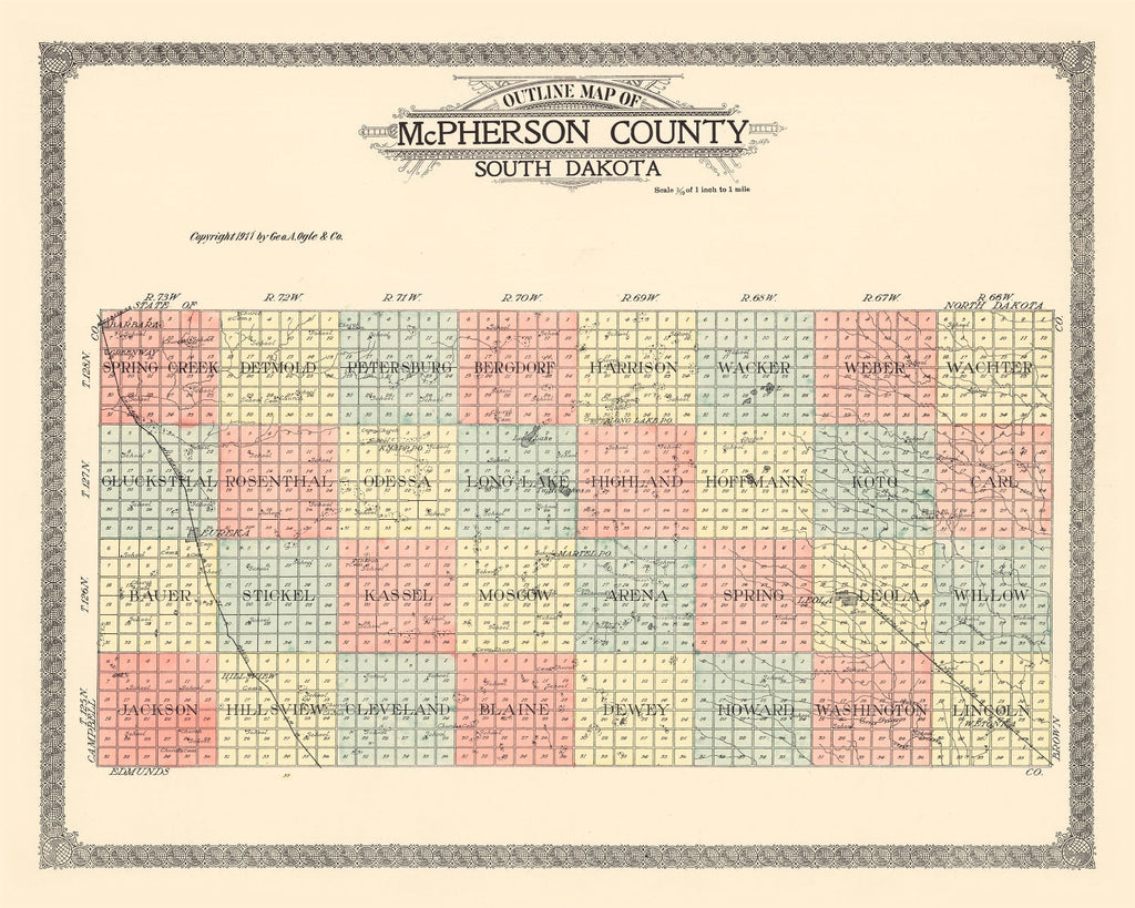 Vintage Map of McPherson County, South Dakota 1911