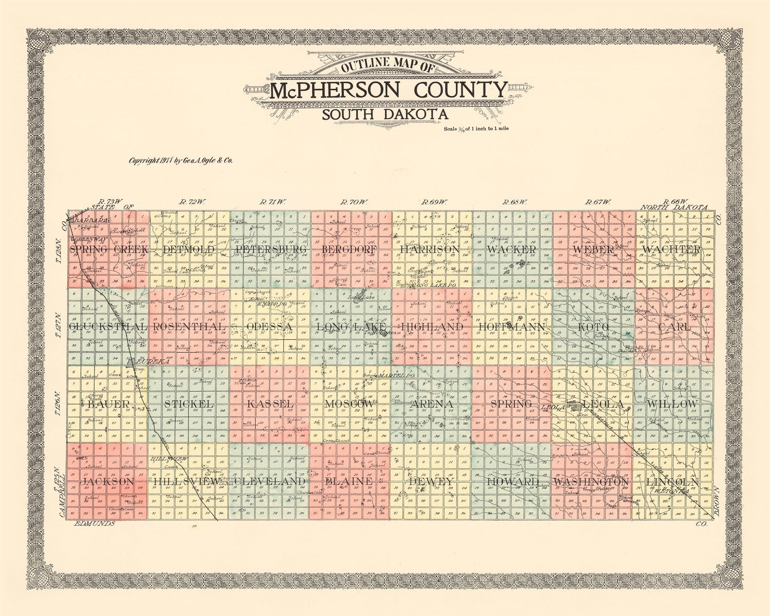 Vintage Map of McPherson County, South Dakota 1911