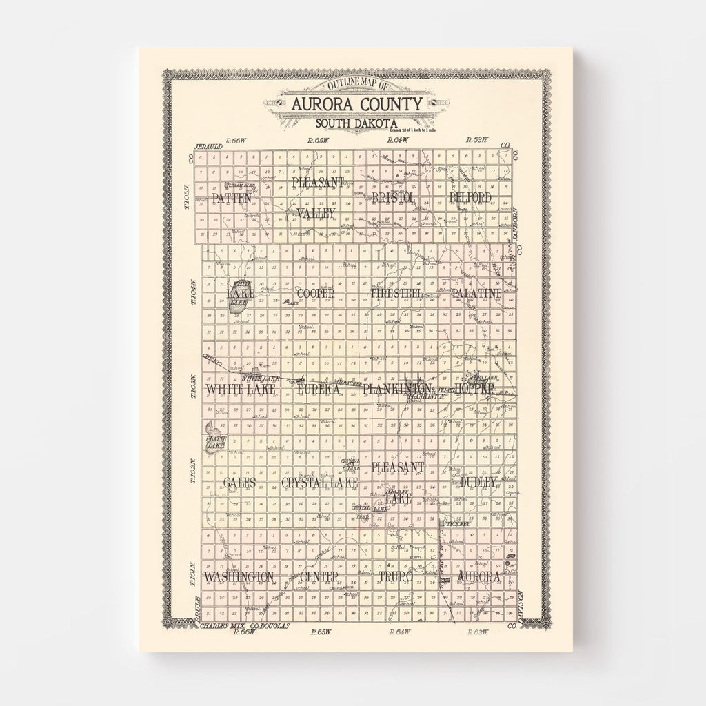 Vintage Map of Aurora County, South Dakota 1911