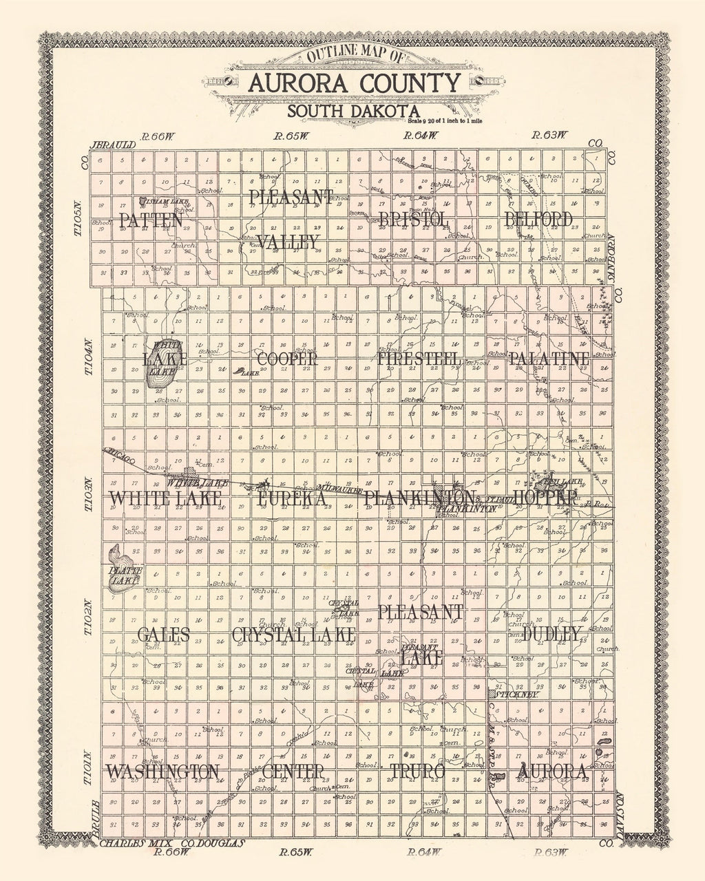 Vintage Map of Aurora County, South Dakota 1911