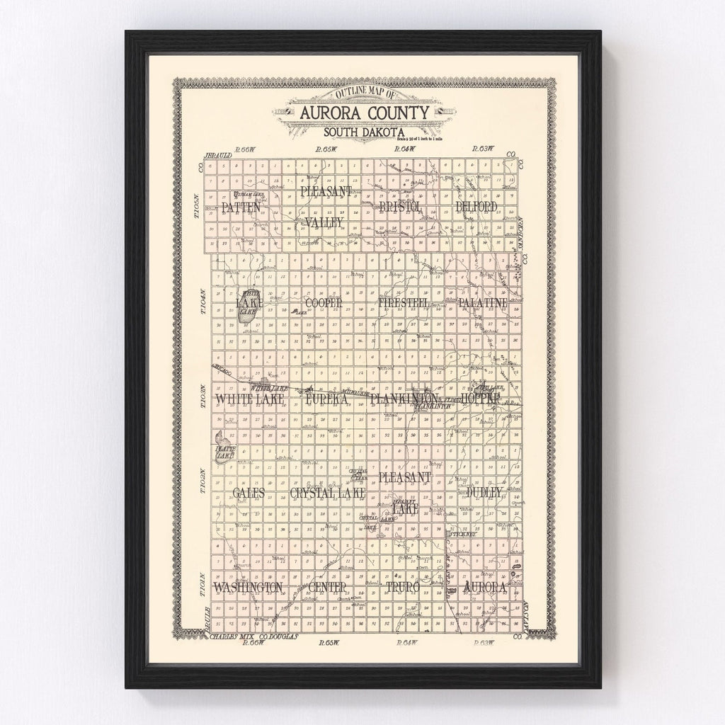 Vintage Map of Aurora County, South Dakota 1911