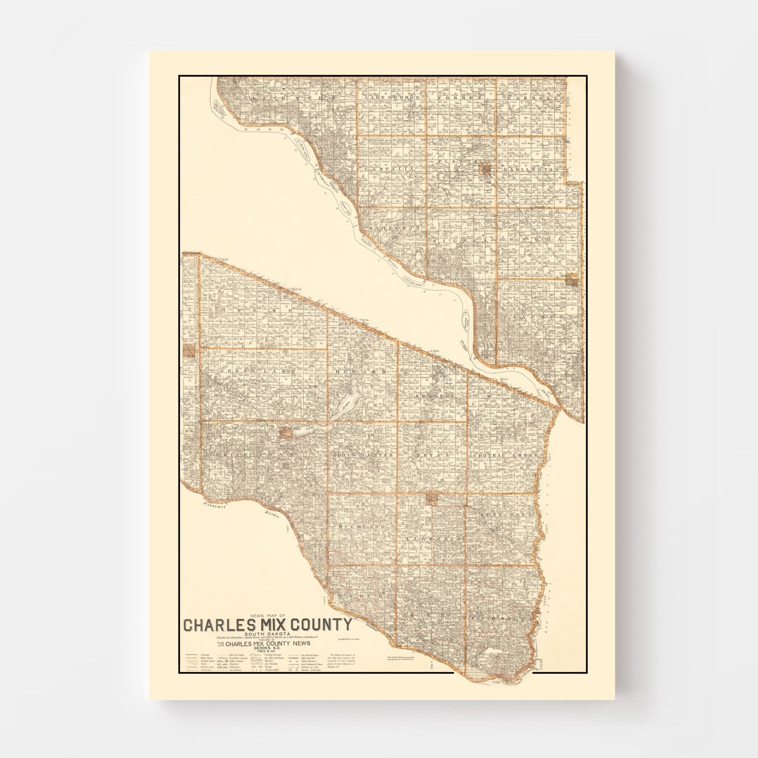 Vintage Map of Charles Mix County, South Dakota 1909