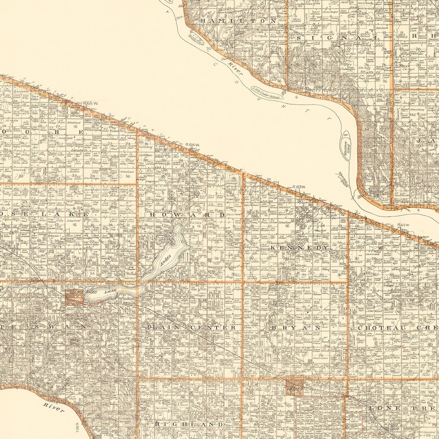 Vintage Map of Charles Mix County, South Dakota 1909