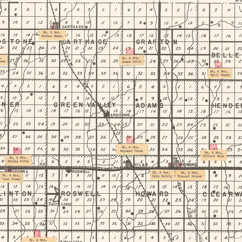Vintage Map of Miner County, South Dakota 1954