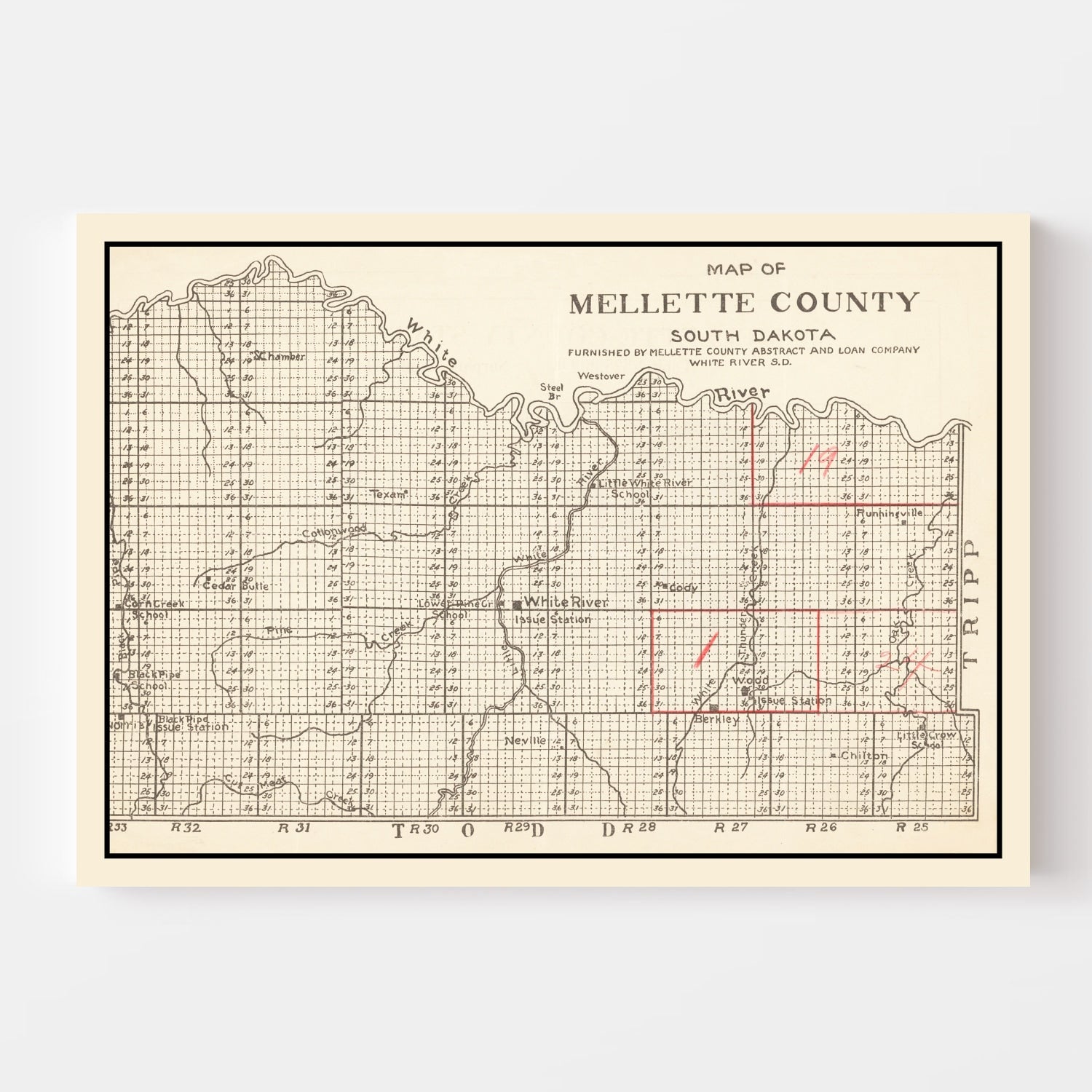 Vintage Map of Mellette County, South Dakota 1900