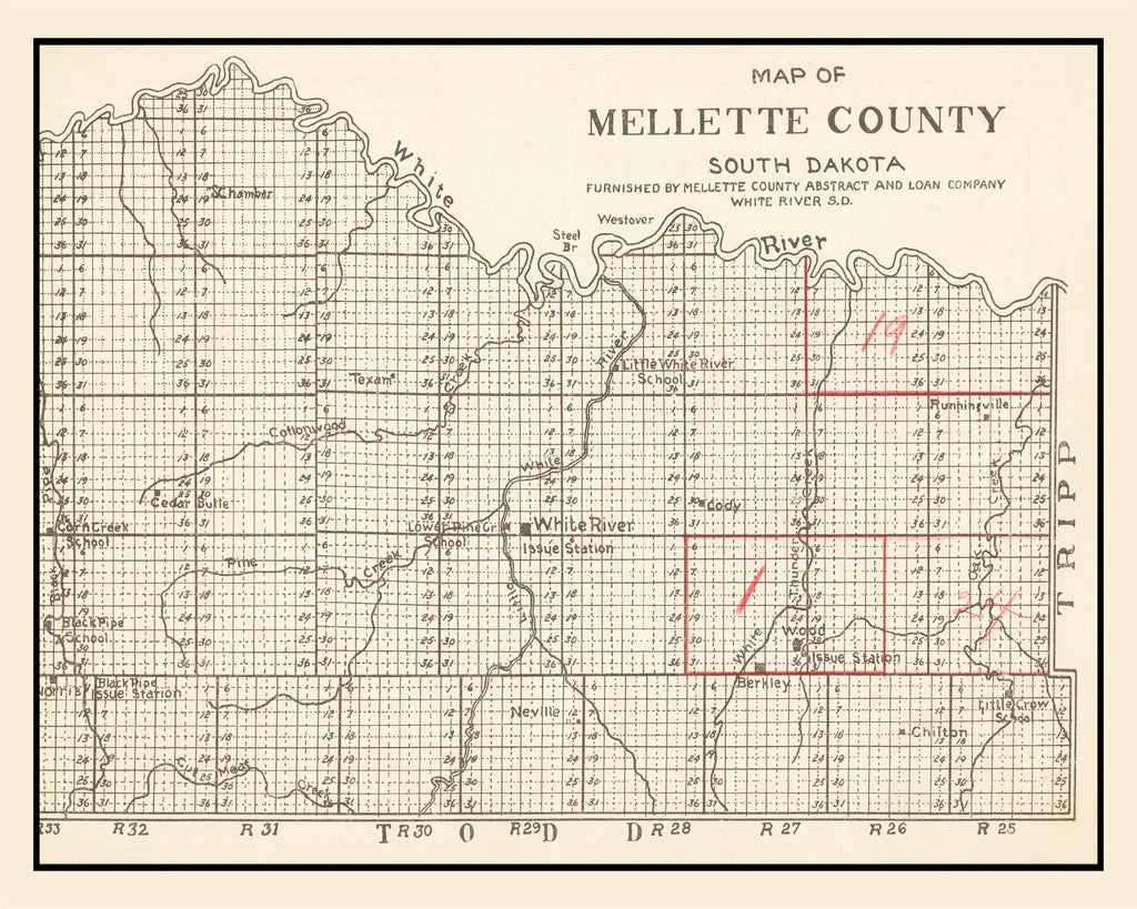 Vintage Map of Mellette County, South Dakota 1900