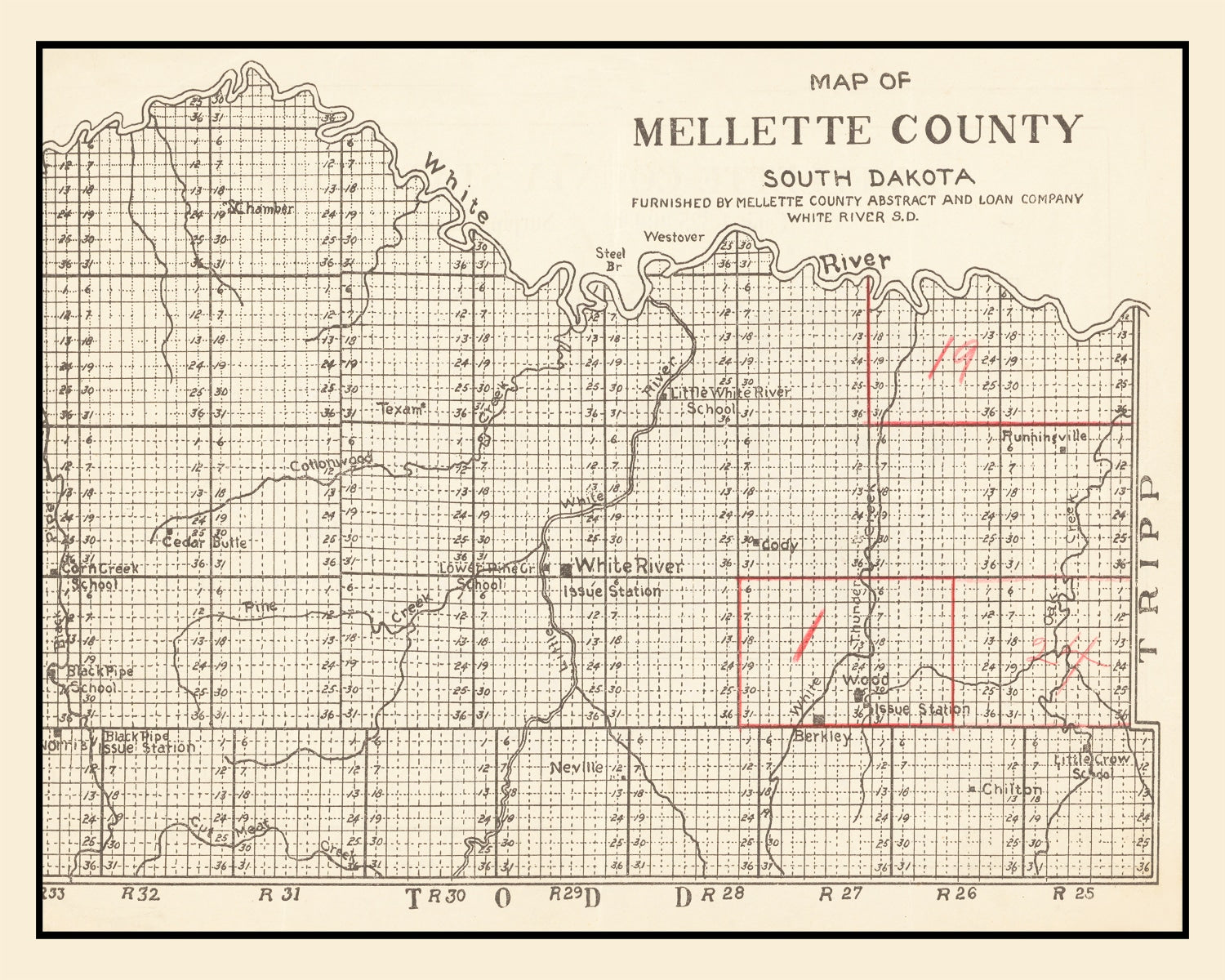 Vintage Map of Mellette County, South Dakota 1900
