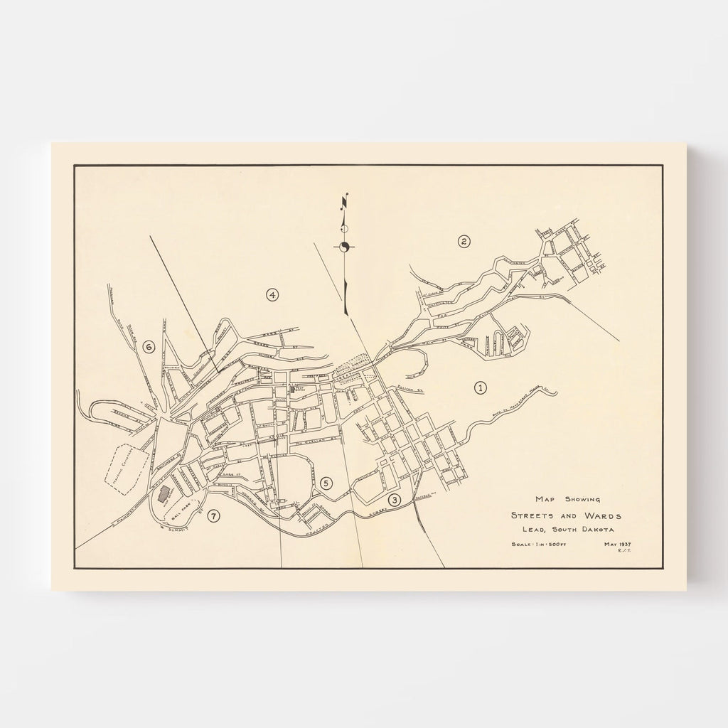 Vintage Map of Lead, South Dakota 1937