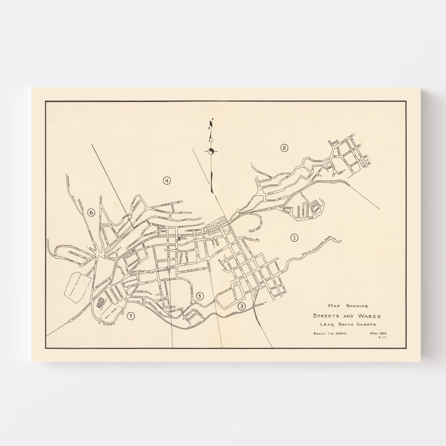 Vintage Map of Lead, South Dakota 1937