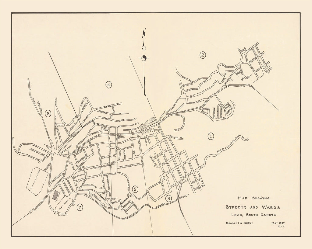 Vintage Map of Lead, South Dakota 1937